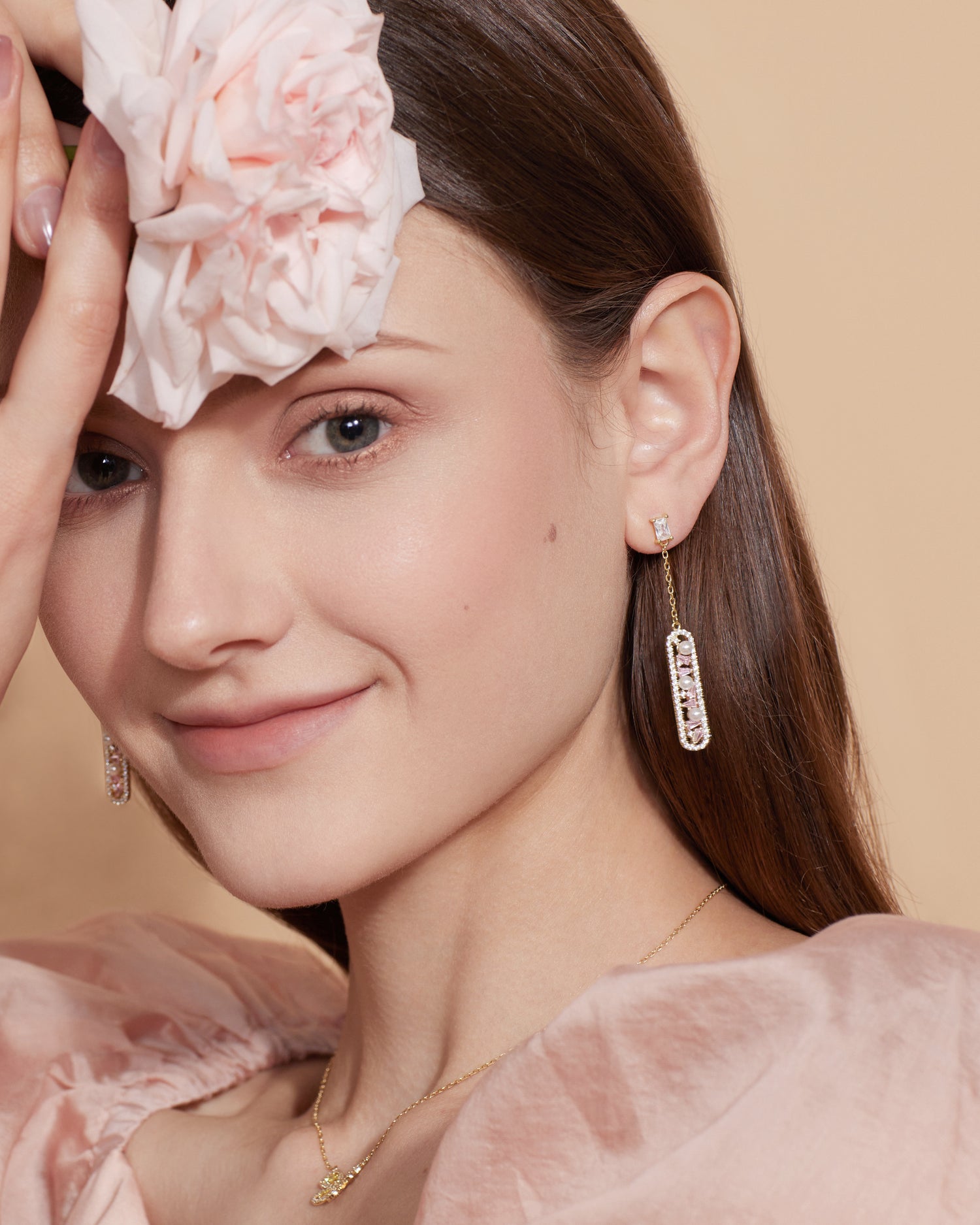 Pearl Pink Gems Earrings