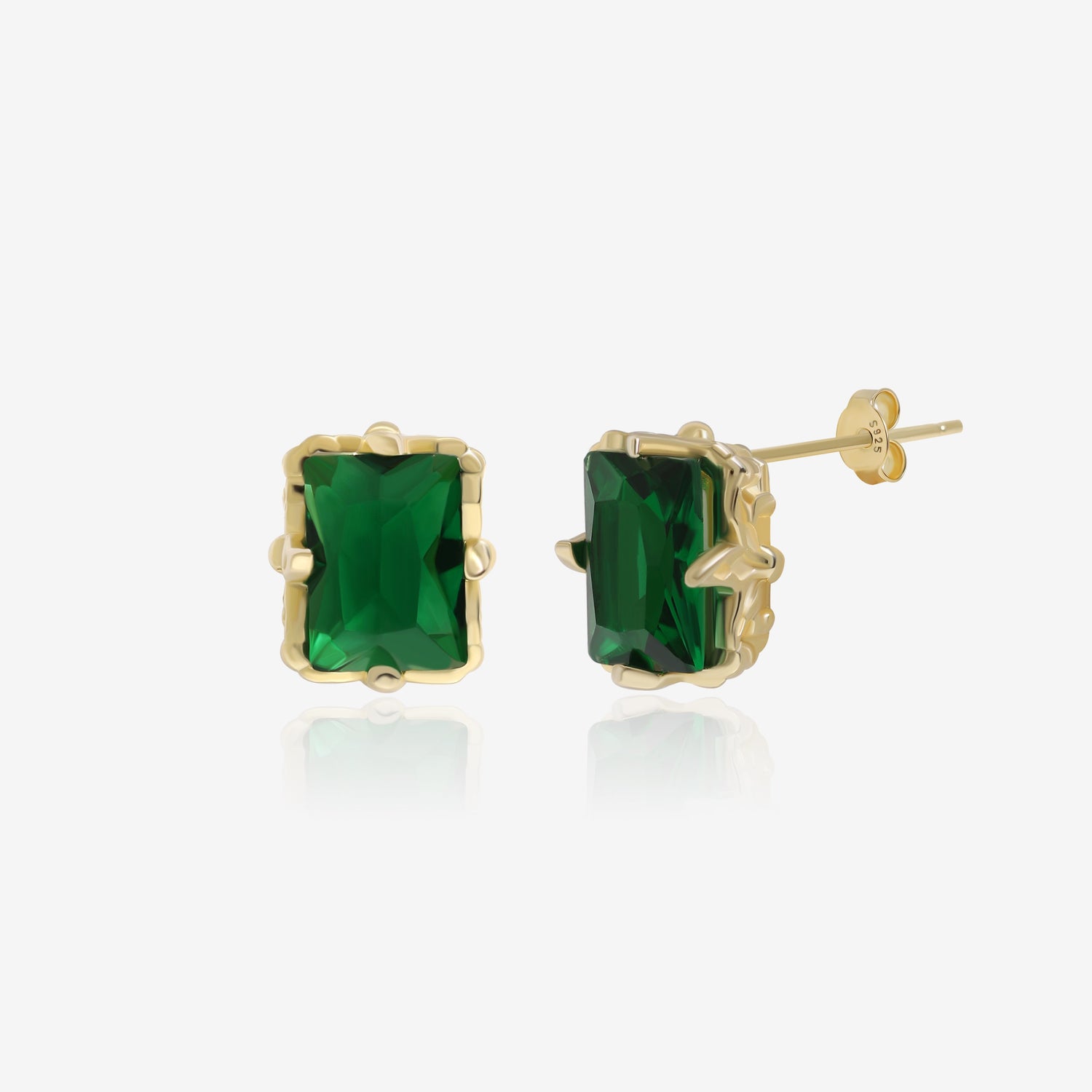 Simple Rectangle Emerald Earrings