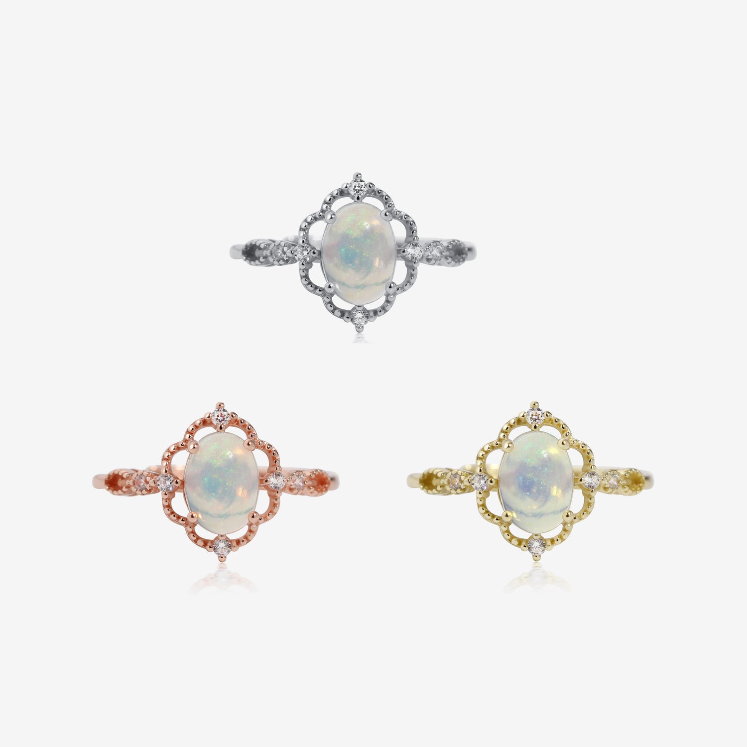 Princess White Fire Opal Ring
