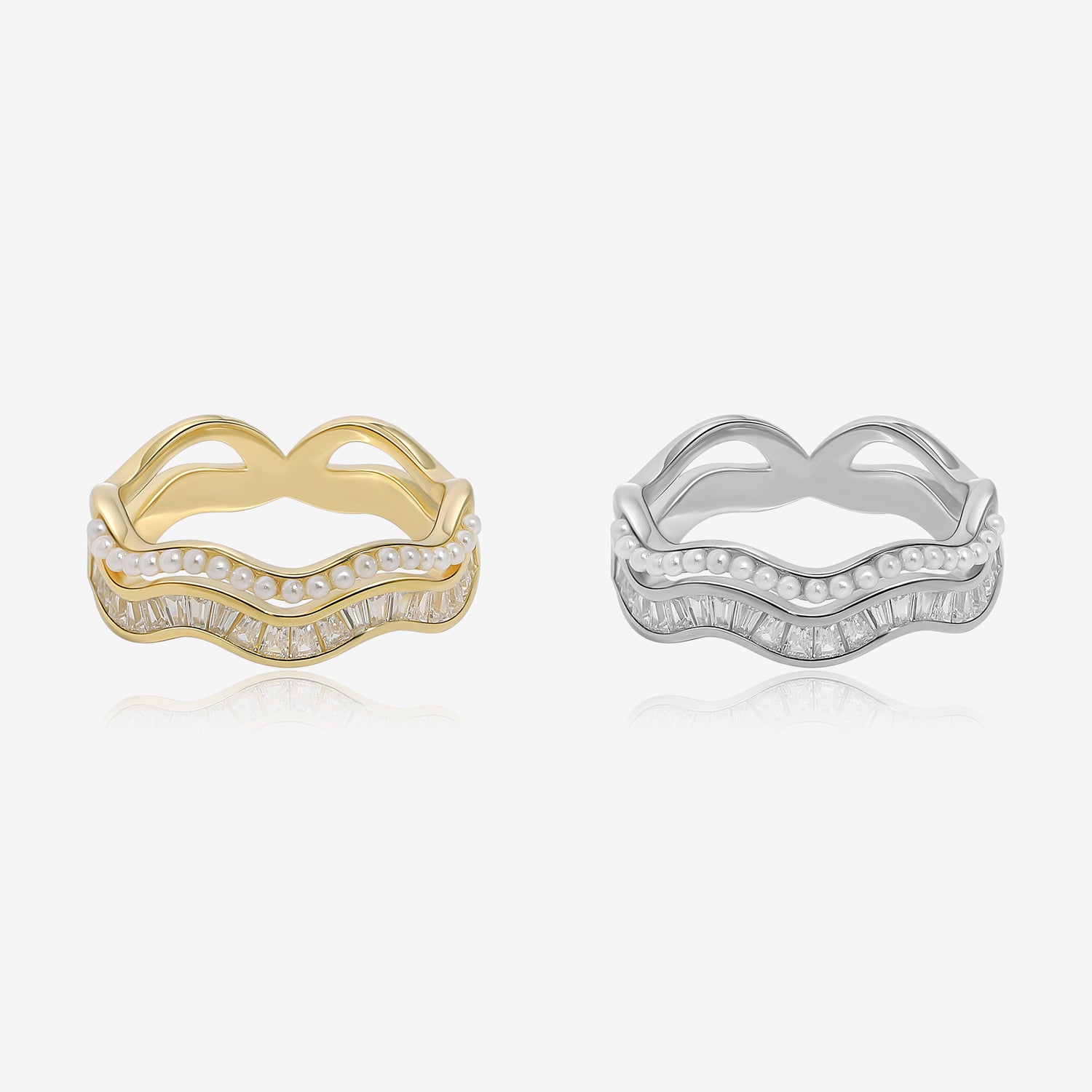 Wavy Pearl Diamond Ring