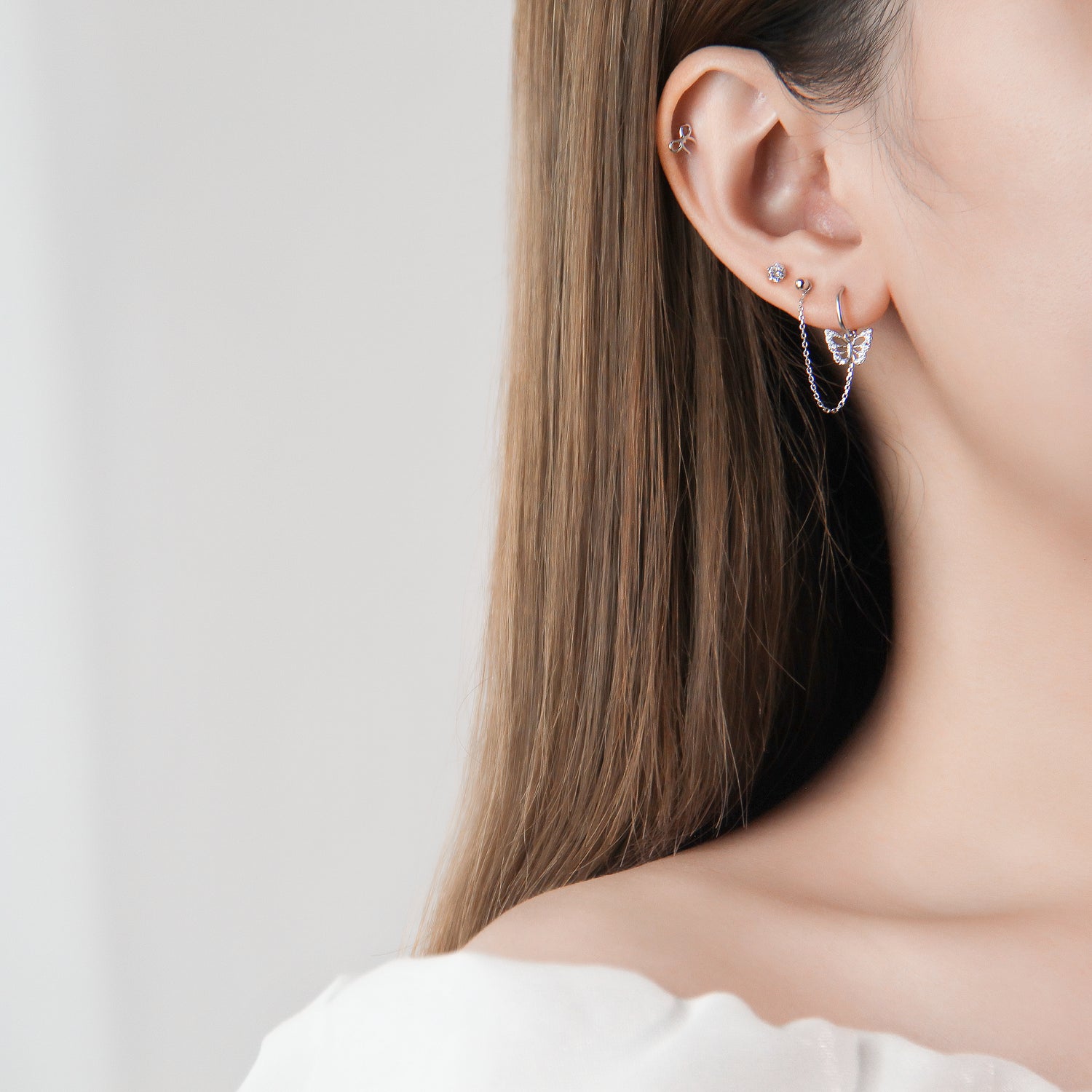 Butterfly Ear Chain Earring Set