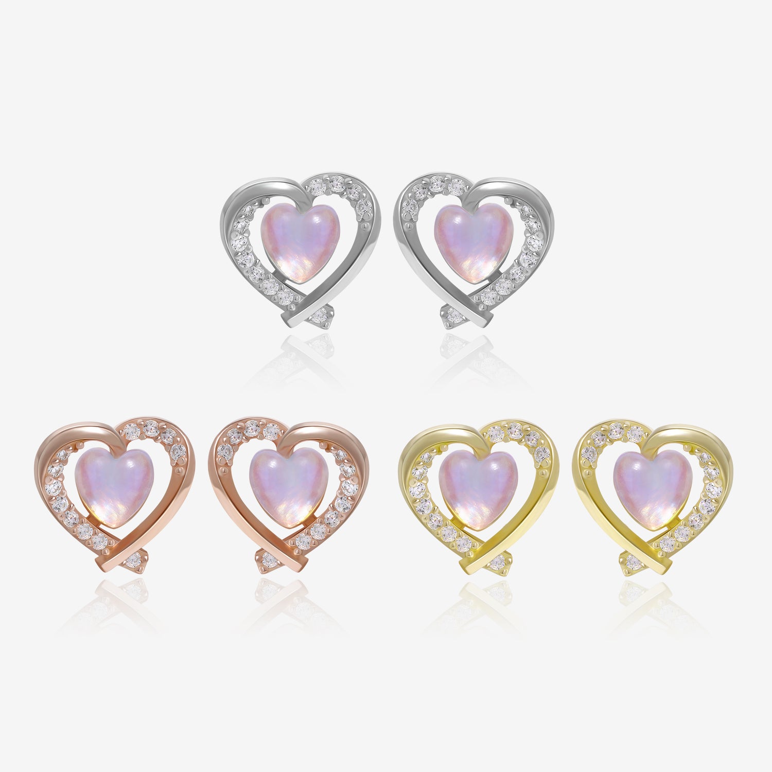 Tiny Moonstone Heart Earrings