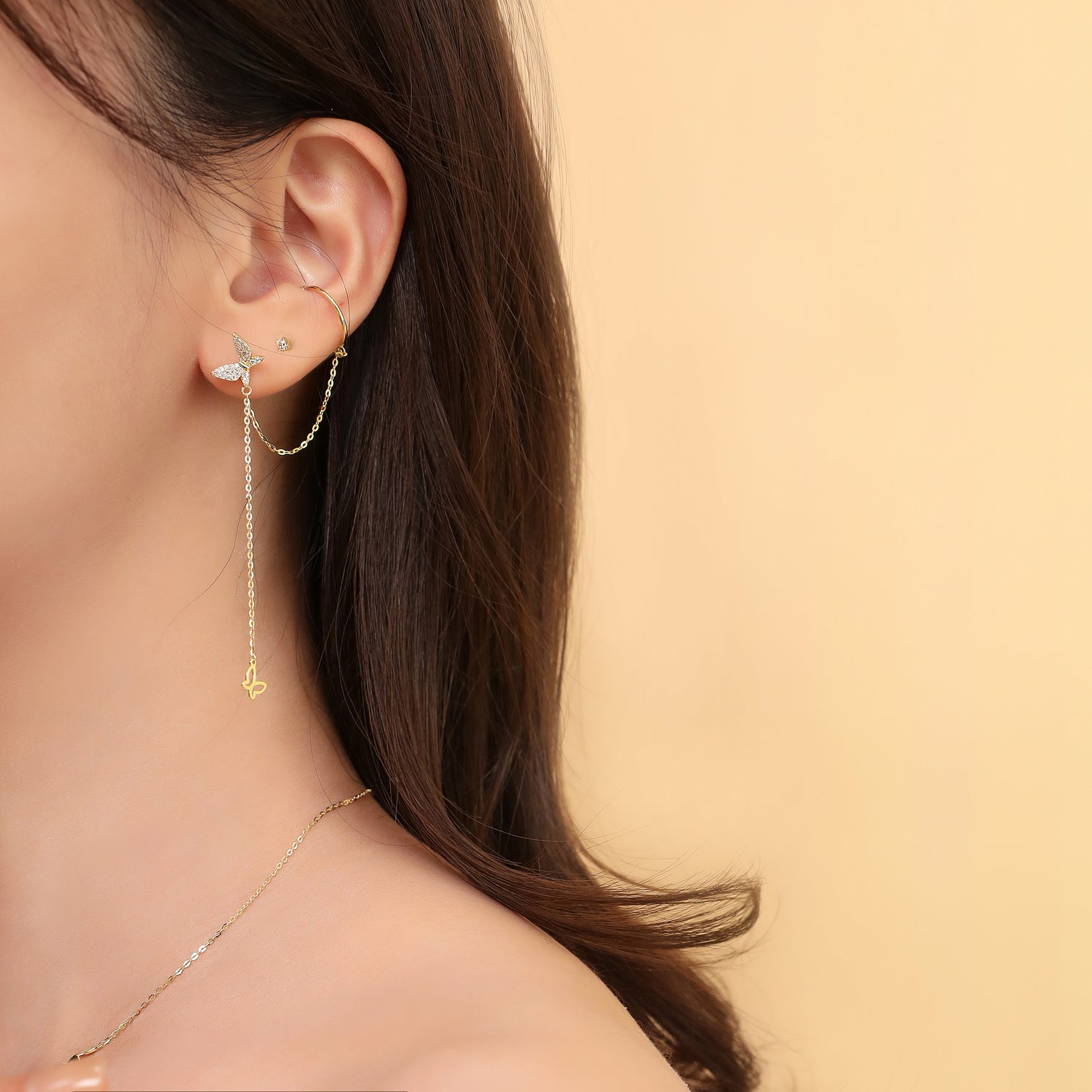 Spring Love Butterfly Ear Cuff Stud Earrings
