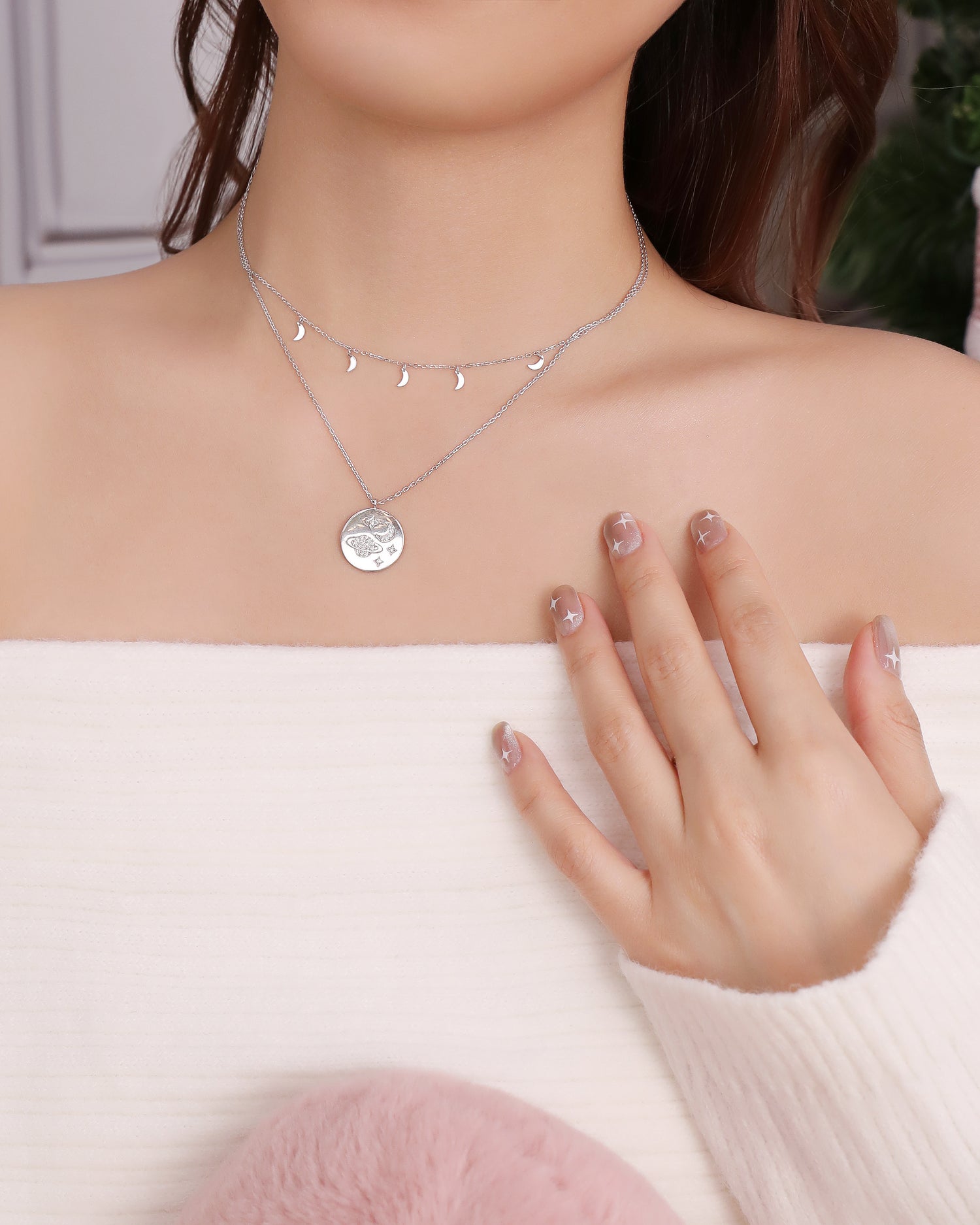 Saturn Moon Stars Necklace