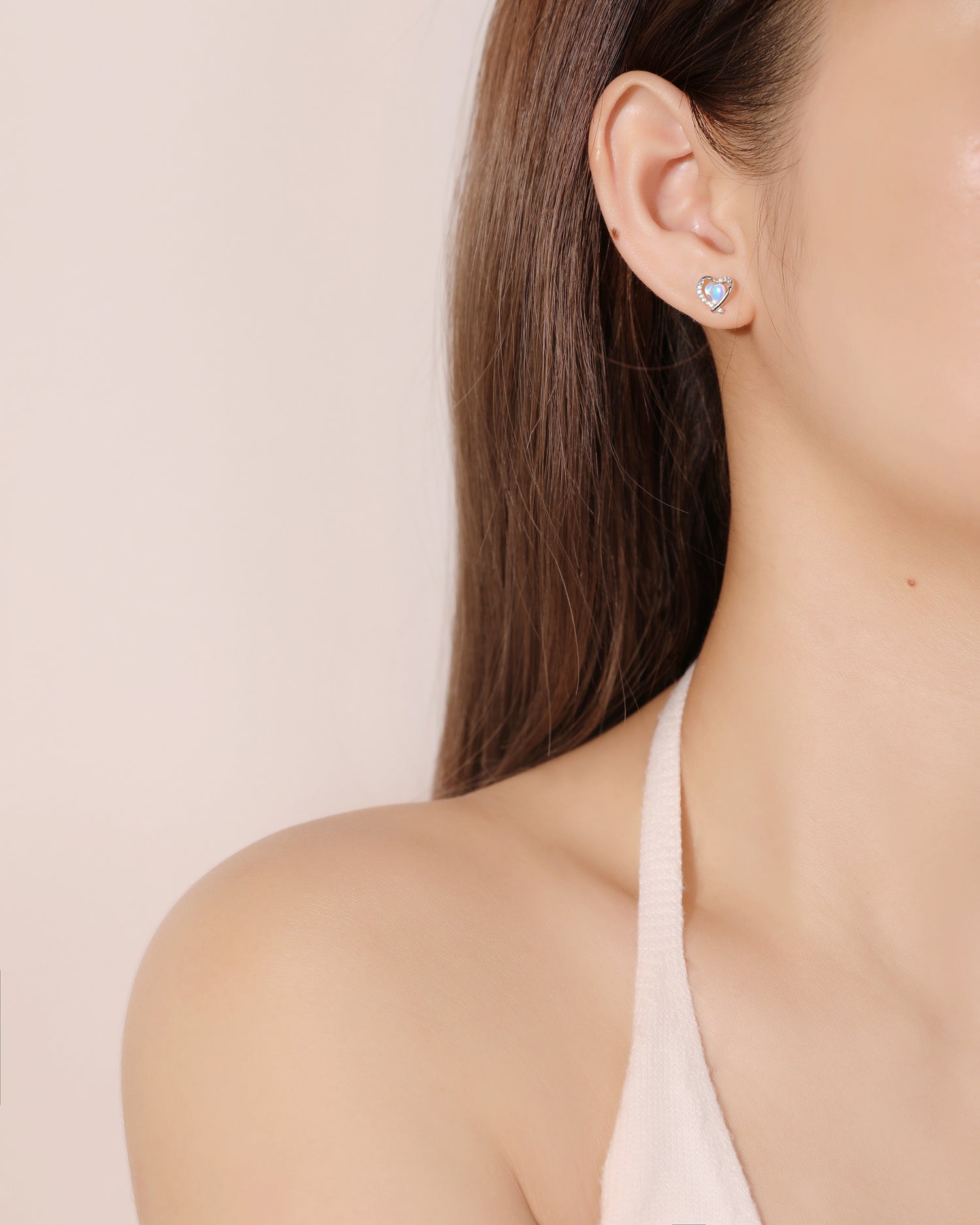 Tiny Moonstone Heart Earrings