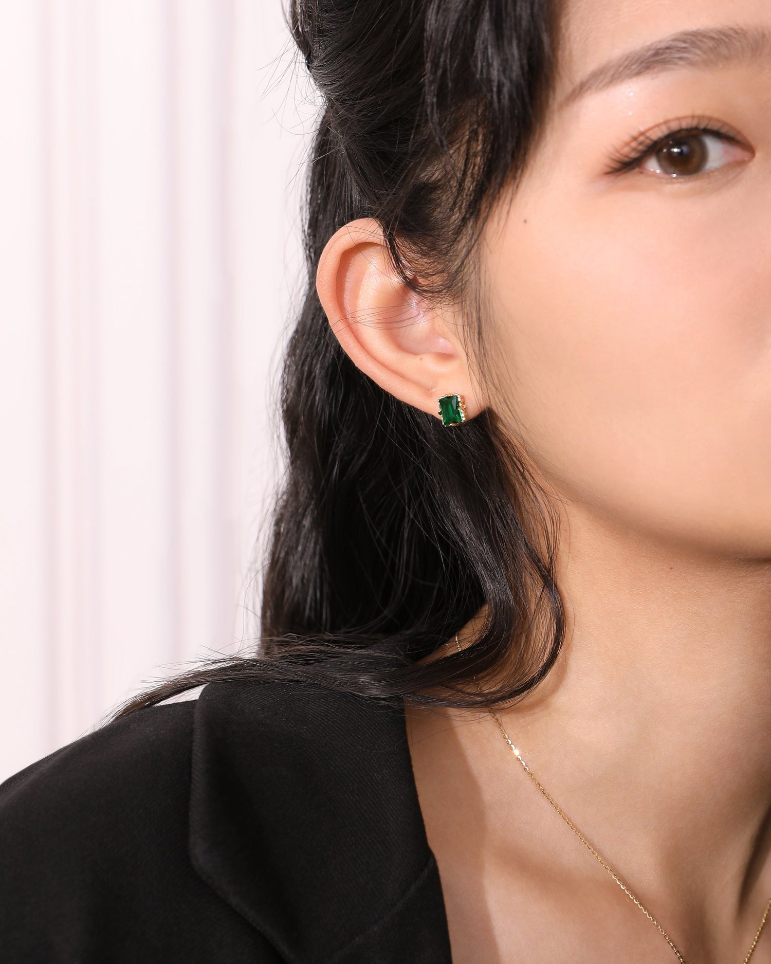 Simple Rectangle Emerald Earrings
