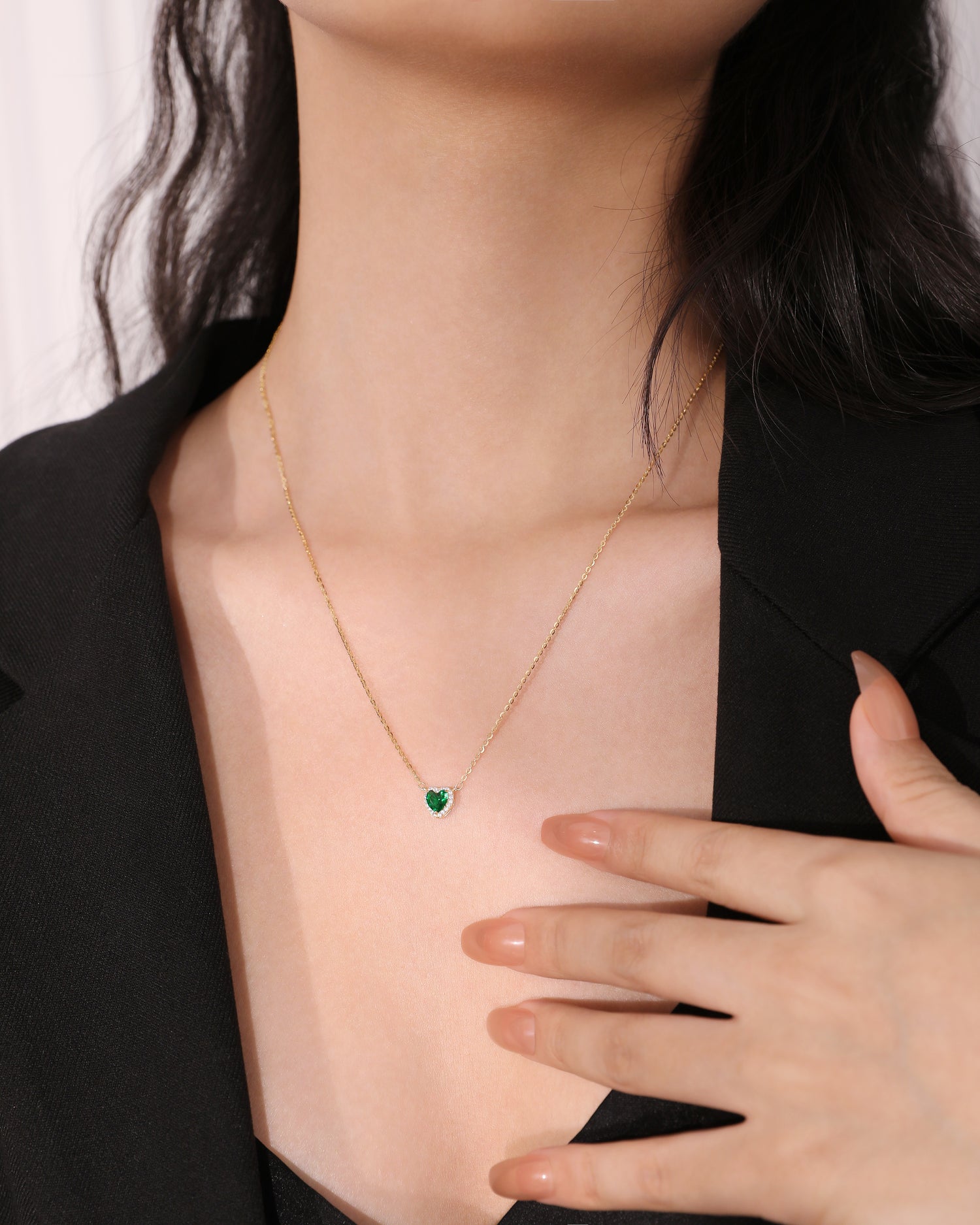 Tiny Heart Emerald Necklace