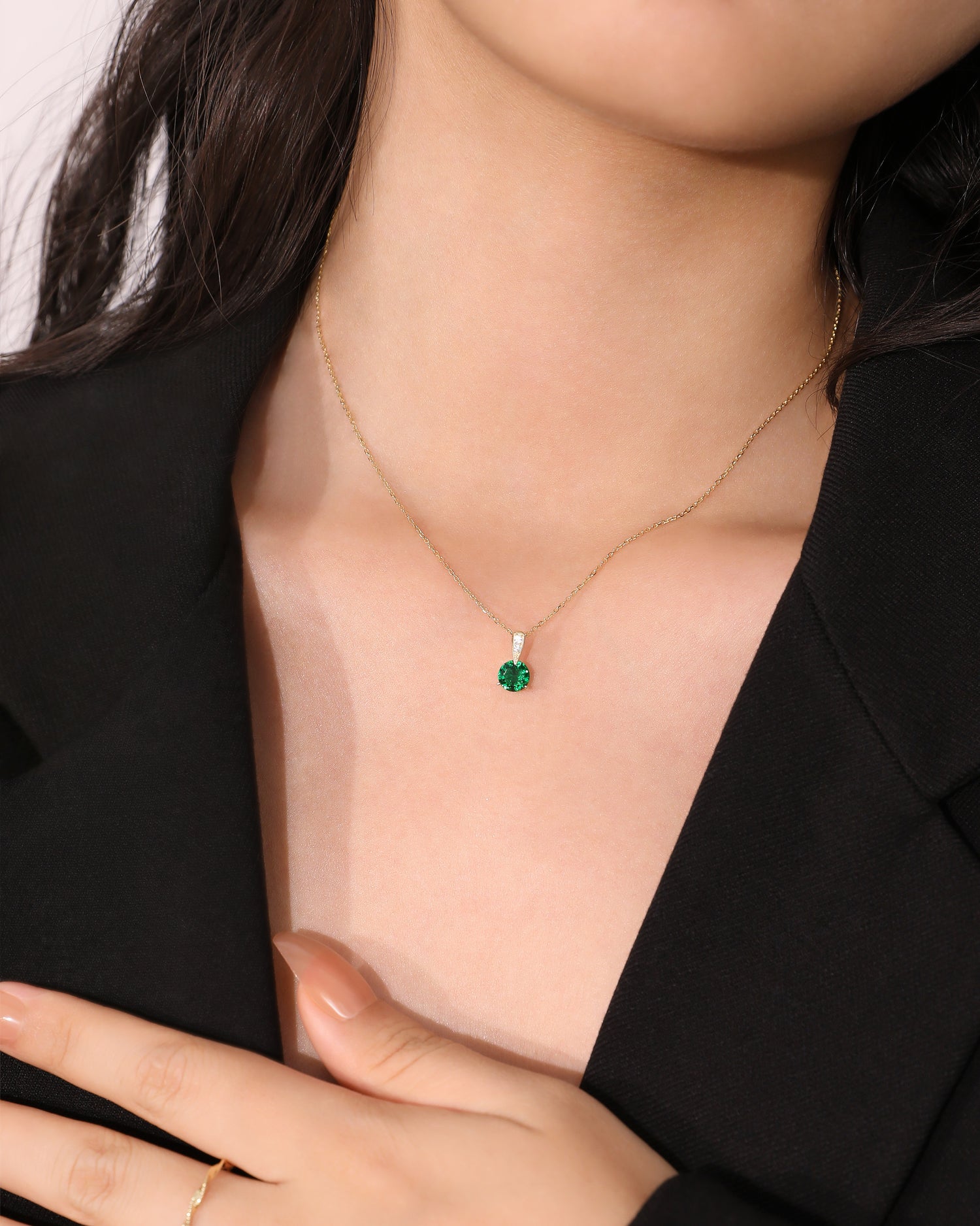 Tiny Round Emerald Necklace