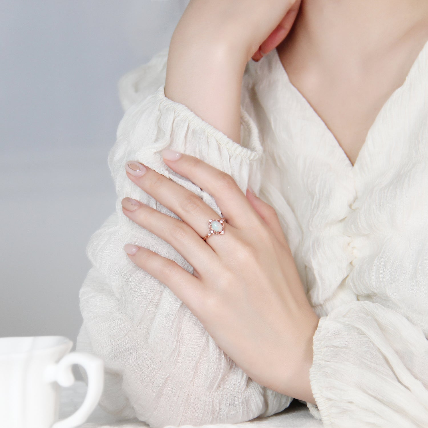 Princess White Fire Opal Ring