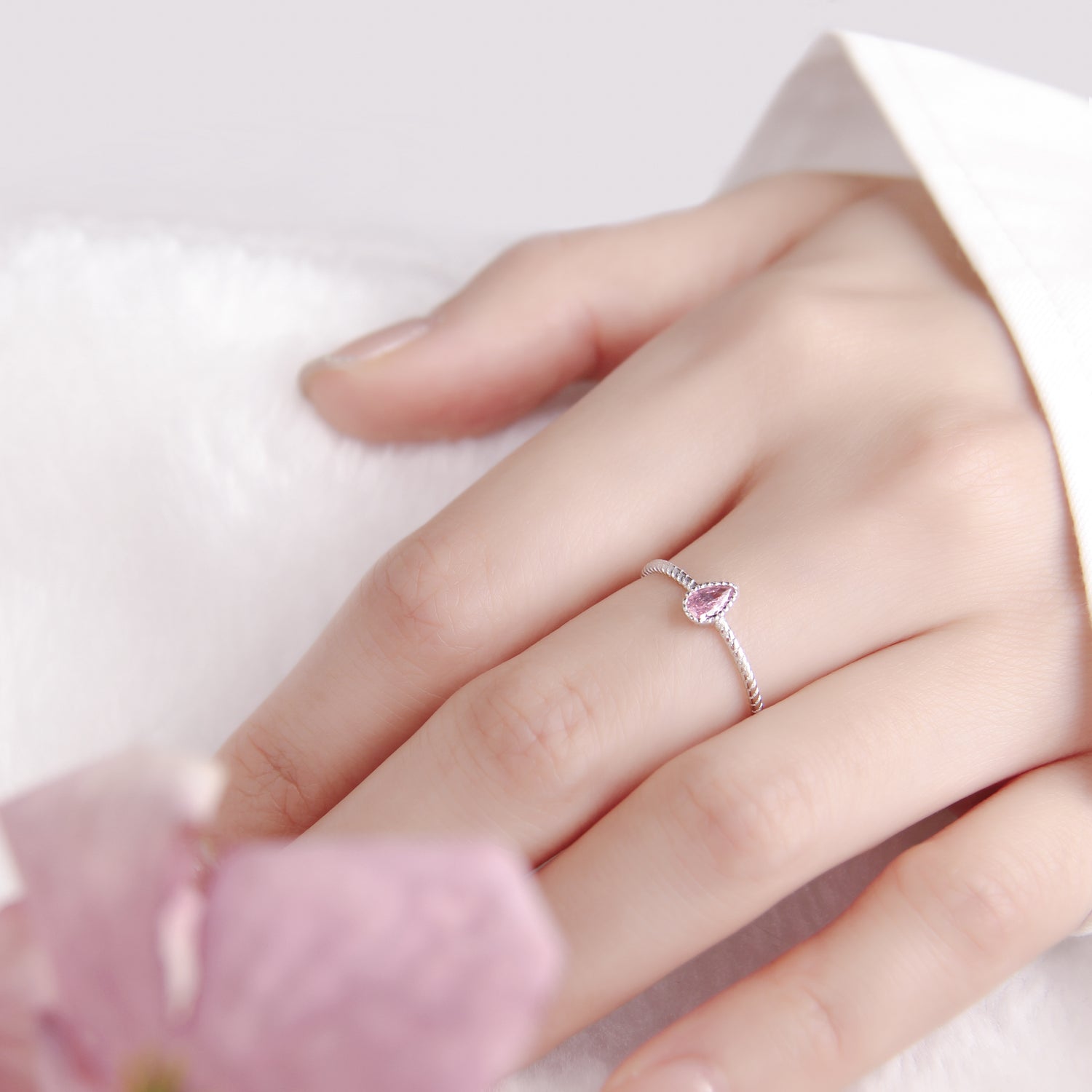 Pink Teardrop Stone Ring