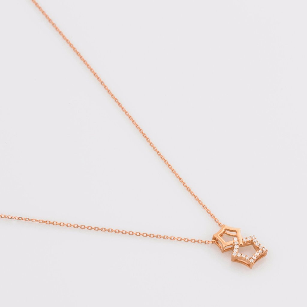 18K Rose Gold Double Star Necklace