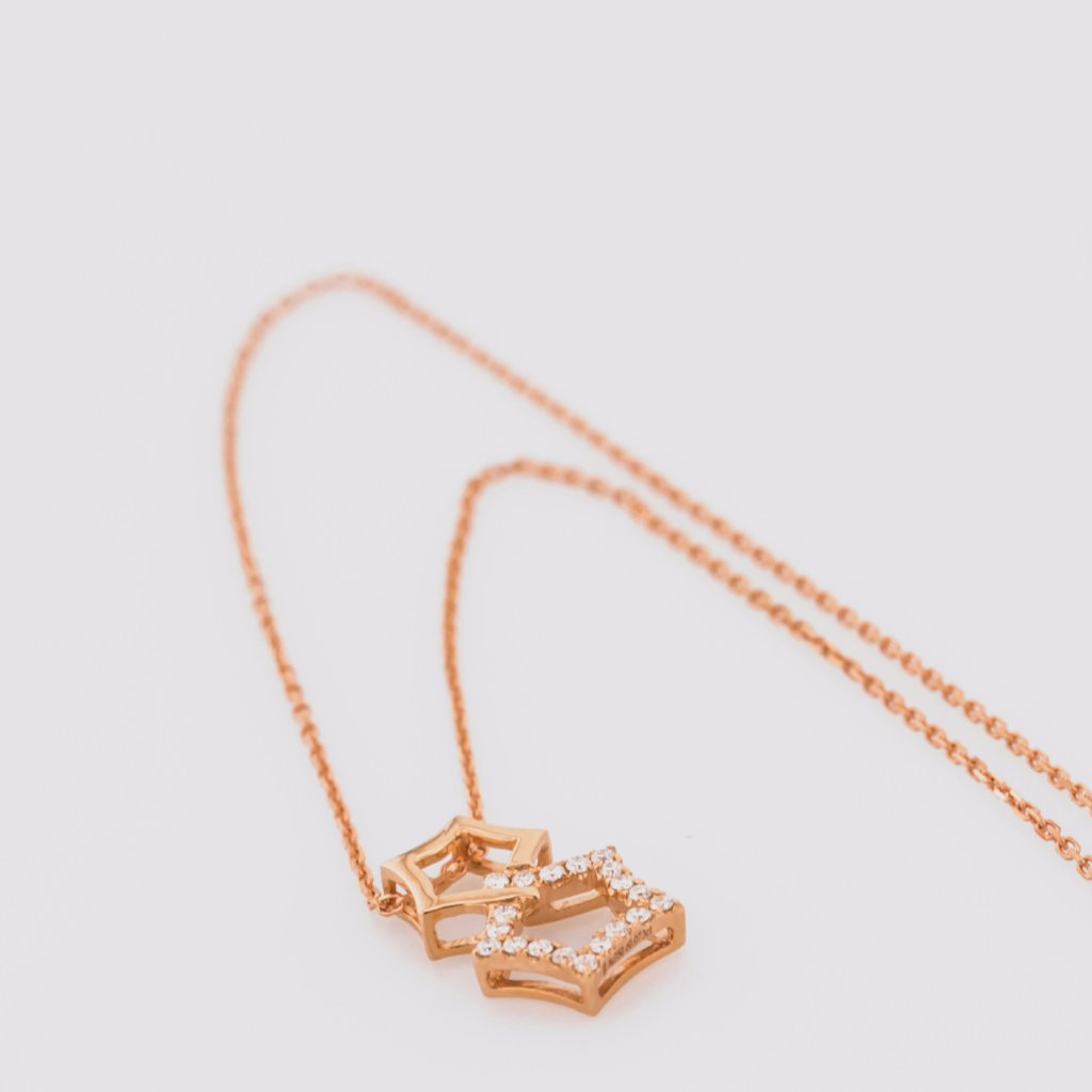 18K Rose Gold Double Star Necklace