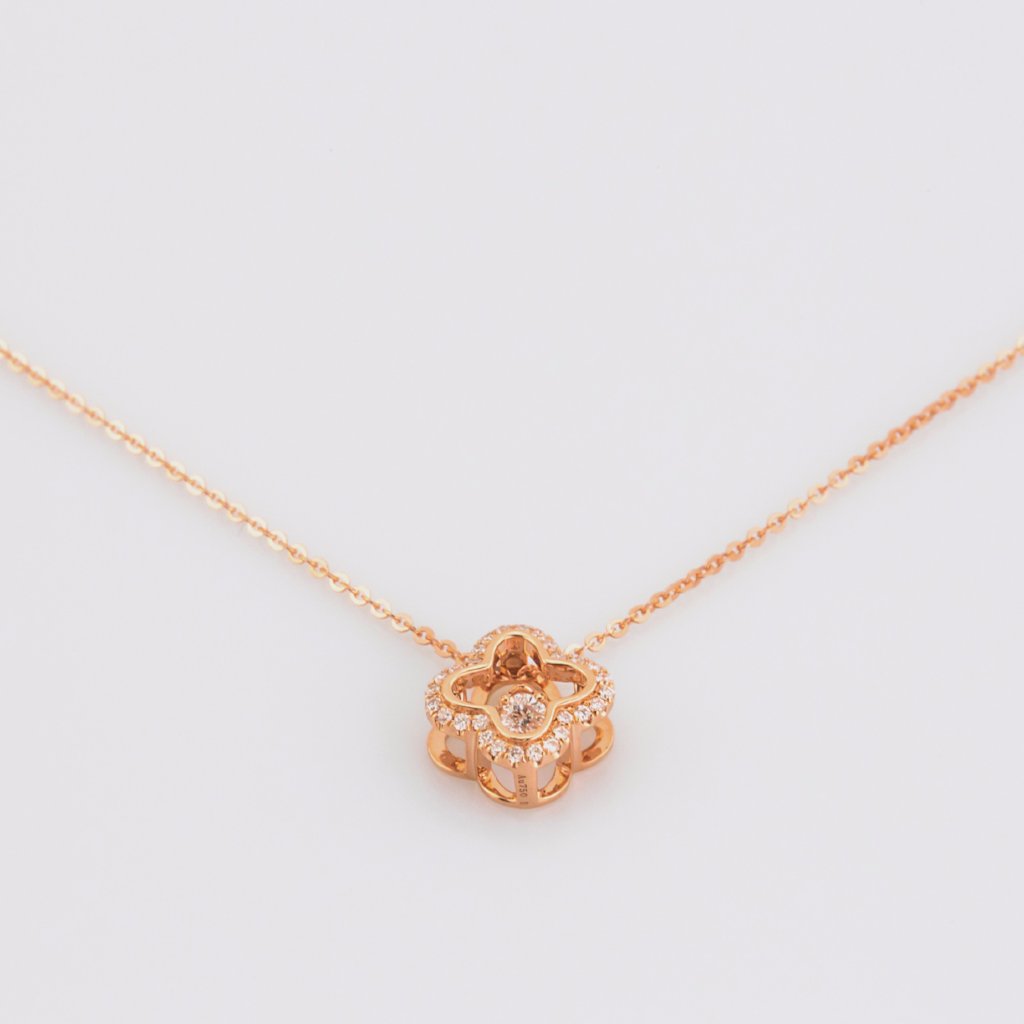 18K Rose Gold Clover Motion Necklace
