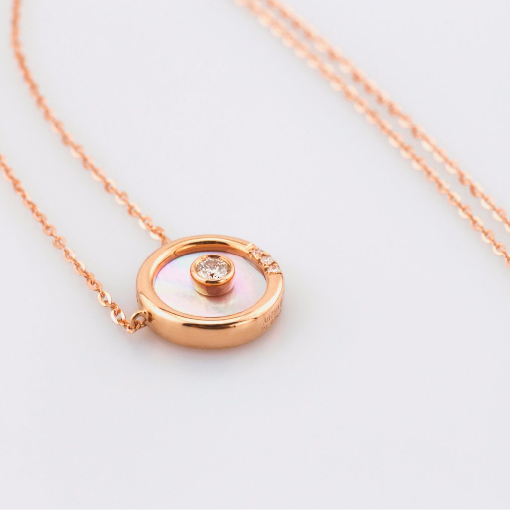 18K Rose Gold Colored Seashell Circle Necklace