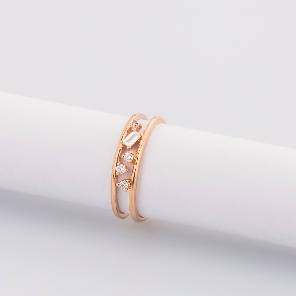 18K Rose Gold Baguette Cut Diamond Ring