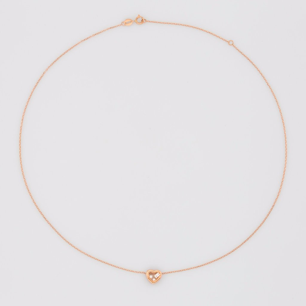 18K Rose Gold Heart Baguette Cut Diamond Necklace