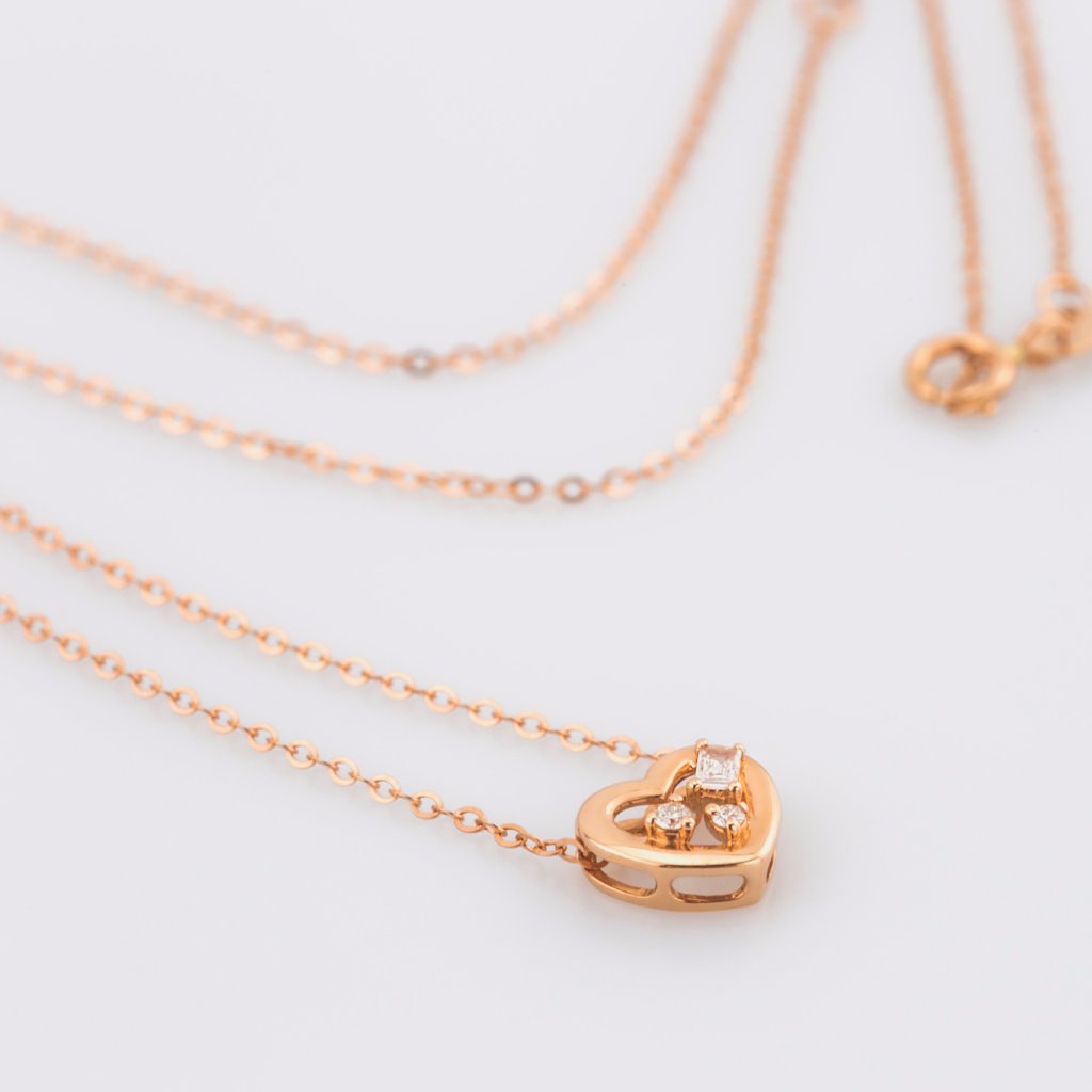 18K Rose Gold Heart Baguette Cut Diamond Necklace