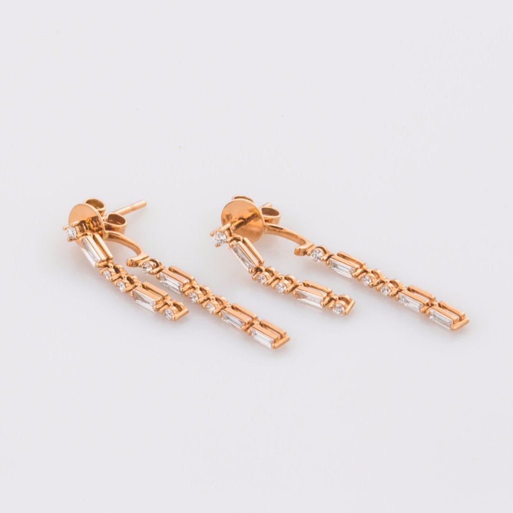 18K Rose Gold Baguette Cut Diamonds Earrings