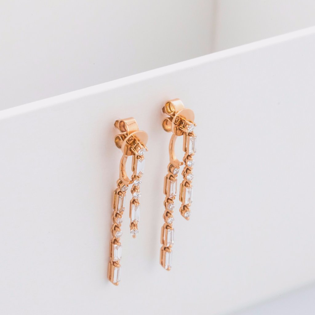 18K Rose Gold Baguette Cut Diamonds Earrings