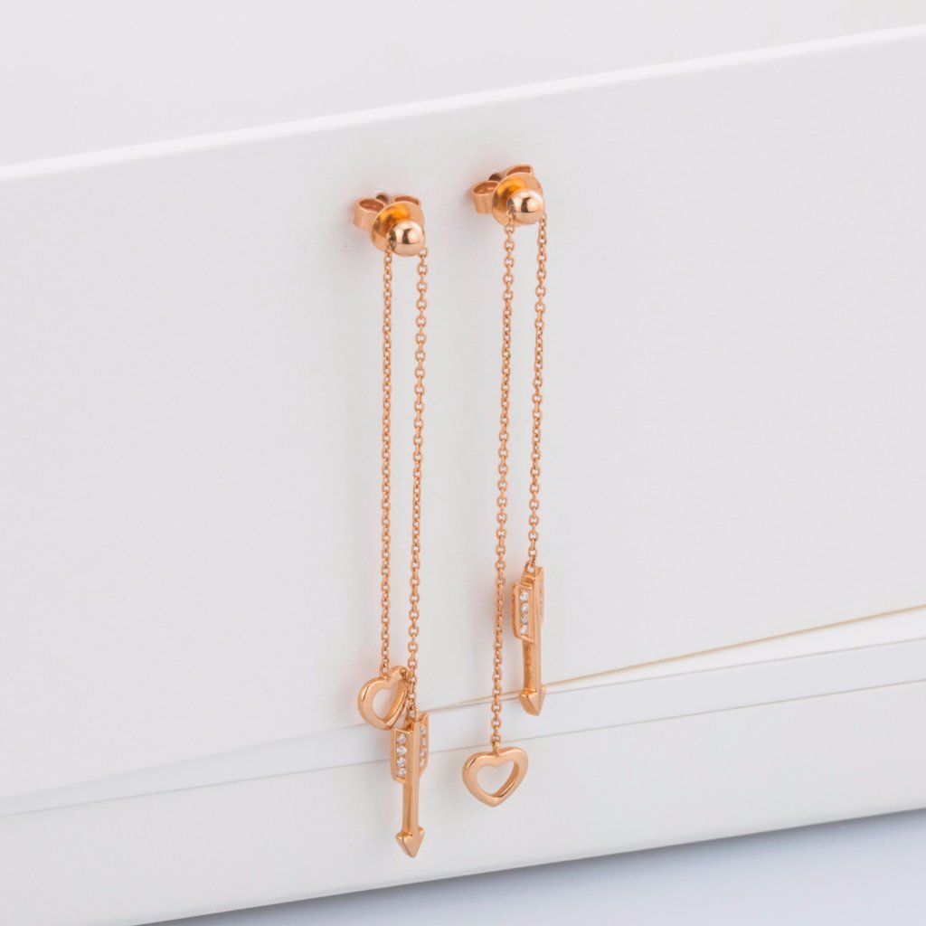 18K Rose Gold Cupid Hearts and Arrows Earrings
