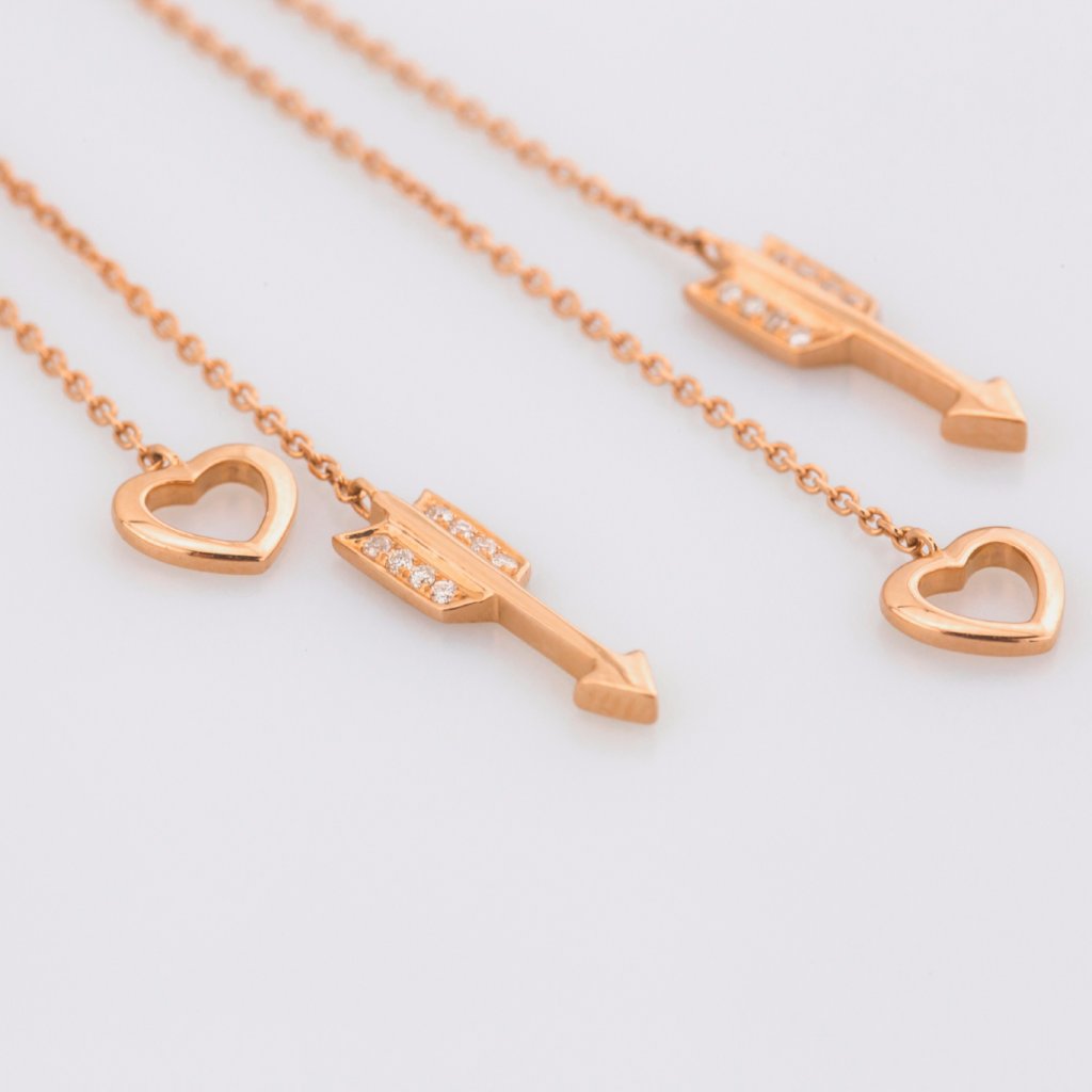18K Rose Gold Cupid Hearts and Arrows Earrings